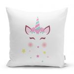 - realhomescomtr-K4306 - Realhomes Beyaz Zeminde Unicorm Motifli Çocuk Odası Yastık Kırlent Kılıfı Realhomes