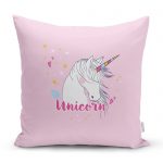- realhomescomtr-K4312 - Realhomes Pembe Zeminli Unicorn At Desenli Dekoratif Çocuk Odası Yastık Kırlent Kılıfı Realhomes