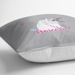 - realhomescomtr-K4313-1 - Realhomes Gri Zeminli Unicorn At Desenli Özel Tasarım Çocuk Odası Yastık Kırlent Kılıfı Realhomes