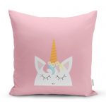 - realhomescomtr-K4314 - Realhomes Pembe Zeminde Unicorn Desenli Çocuk Odası Yastık Kırlent Kılıfı Realhomes