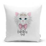 - realhomescomtr-K4316 - Realhomes Beyaz Zeminde Sevimli Kedicik Özel Tasarım Çocuk Odası Yastık Kırlent Kılıfı Realhomes