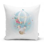 - realhomescomtr-K4320 - Realhomes Beyaz Zeminde Uçan Balon Desenli Dijital Baskılı Çocuk Odası Yastık Kırlent Kılıfı Realhomes
