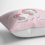 Pembe Zeminde Unicorn At Tasarımlı Çocuk Odası Yastık Kırlent Kılıfı Realhomes