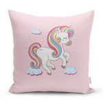 Pembe Zeminde Unicorn At Tasarımlı Çocuk Odası Yastık Kırlent Kılıfı Realhomes