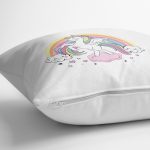 - realhomescomtr-K4324-1 - Realhomes Beyaz Zeminde Unicorn At ve Yıldızlar Çocuk Odası Yastık Kırlent Kılıfı Realhomes