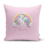 Pembe Zeminde Unicorn At ve Kalpler Tasarımlı Çocuk Odası Yastık Kırlent Kılıfı Realhomes