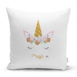 - realhomescomtr-K4328 - Realhomes Beyaz Zeminde Magic Unicorn Tasarımlı Çocuk Odası Yastık Kırlent Kılıfı Realhomes