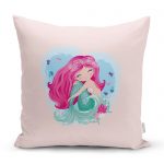 - realhomescomtr-K4331 - Realhomes Pembe Zeminde Denizkızı Tasarımlı Dijital Baskılı Çocuk Odası Yastık Kırlent Kılıfı Realhomes
