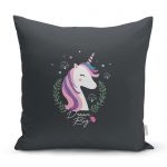 Siyah Zeminli Magic Unicorn Tasarımlı Çocuk Odası Yastık Kırlent Kılıfı Realhomes