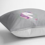 - realhomescomtr-K4333-1 - Realhomes Gri Zeminde Magic Unicorn Tasarımlı Çocuk Odası Yastık Kırlent Kılıfı Realhomes