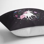 - realhomescomtr-K4334-1 - Realhomes Siyah Zeminde Unicorn Sevimli At Çocuk Odası Yastık Kırlent Kılıfı Realhomes