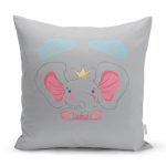 Gri Zeminde Sevimli Fil Tasarımlı Çocuk Odası Yastık Kırlent Kılıfı Realhomes