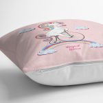 - realhomescomtr-K4338-1 - Realhomes Pembe Zeminde Bisiklet ve Unicorn Tasarımlı Çocuk Odası Yastık Kırlent Kılıfı Realhomes