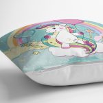 - realhomescomtr-K4341-1 - Realhomes Yeşil Zeminde Sevimli At Çizimli Çocuk Odası Yastık Kırlent Kılıfı Realhomes