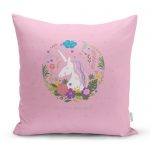 - realhomescomtr-K4349 - Realhomes Pembe Zeminde Unicorn At Desenli Çocuk Odası Yastık Kırlent Kılıfı Realhomes