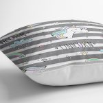 Gri Beyaz Çizgili Unicorn Atlar Çocuk Odası Yastık Kırlent Kılıfı Realhomes