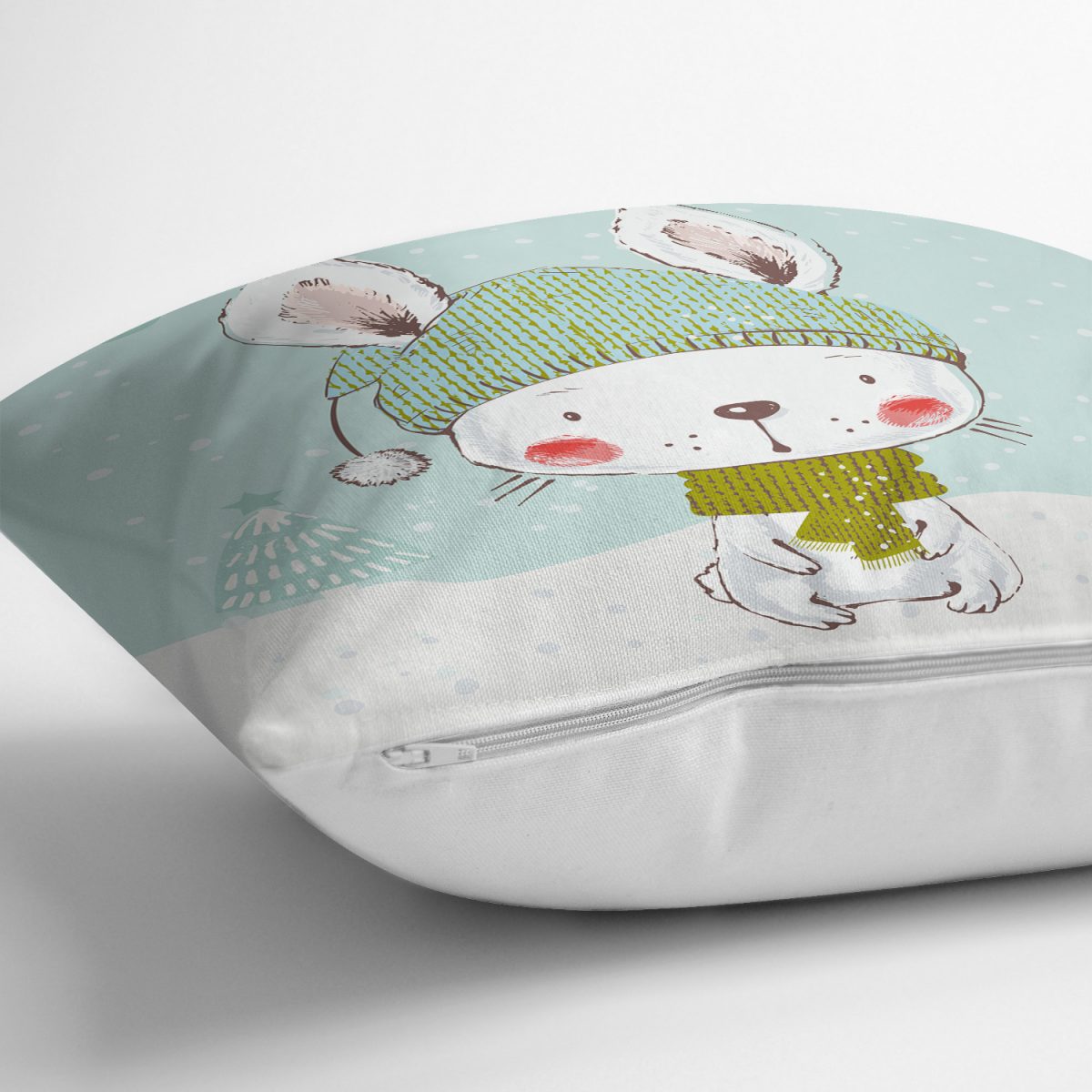 Winter Tavşan Morifli Dijital Baskılı Çocuk Odası Yastık Kırlent Kılıfı Realhomes