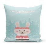 - realhomescomtr-K4355 - Realhomes Christmas Ayıcık Desenli Özel Tasarım Çocuk Odası Yastık Kırlent Kılıfı Realhomes