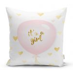 Pembe Balon ve Altın Kalpler Özel Tasarımlı Dekoratif Çocuk Odası Yastık Kırlent Kılıfı Realhomes