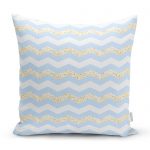 Mavi Altın Varaklı Çizgi Motifli Çocuk Odası Yastık Kırlent Kılıfı Realhomes