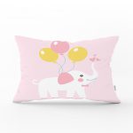 - Dik-4309 - Realhomes Pembe Zeminde Fil Motifli Dekoratif Çocuk Odası Dikdörtgen Yastık Kılıfı Realhomes