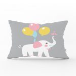 - Dik-4310 - Realhomes Gri Zeminde Fil Desenli Çocuk Odası Dikdörtgen Yastık Kılıfı Realhomes