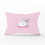 - Dik-4312 - Realhomes Pembe Zeminli Unicorn At Desenli Dekoratif Çocuk Odası Dikdörtgen Yastık Kılıfı Realhomes
