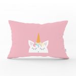 - Dik-4314 - Realhomes Pembe Zeminde Unicorn Desenli Çocuk Odası Dikdörtgen Yastık Kılıfı Realhomes