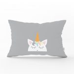 - Dik-4315 - Realhomes Gri Zeminde Unicorn Desenli Dekoratif Çocuk Odası Dikdörtgen Yastık Kılıfı Realhomes