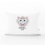 Beyaz Zeminde Sevimli Kedicik Özel Tasarım Çocuk Odası Dikdörtgen Yastık Kılıfı Realhomes