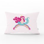 - Dik-4317 - Realhomes Pembe Zeminde Denizkızı Desenli Dijital Baskılı Çocuk Odası Dikdörtgen Yastık Kılıfı Realhomes