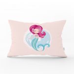 - Dik-4318 - Realhomes Pembe Zeminde Denizkızı Desenli Dijital Baskılı Çocuk Odası Dikdörtgen Yastık Kılıfı Realhomes