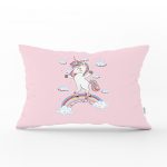 - Dik-4319 - Realhomes Pembe Zeminde Unicorn At Desenli Çocuk Odası Dikdörtgen Yastık Kılıfı Realhomes