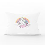 - Dik-4324 - Realhomes Beyaz Zeminde Unicorn At ve Yıldızlar Çocuk Odası Dikdörtgen Yastık Kılıfı Realhomes