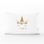 Beyaz Zeminde Magic Unicorn Tasarımlı Çocuk Odası Dikdörtgen Yastık Kılıfı Realhomes