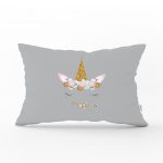 - Dik-4329 - Realhomes Gri Zeminde Magic Unicorn Tasarımlı Çocuk Odası Dikdörtgen Yastık Kılıfı Realhomes