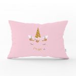 - Dik-4330 - Realhomes Pembe Zeminde Magic Unicorn Tasarımlı Çocuk Odası Dikdörtgen Yastık Kılıfı Realhomes