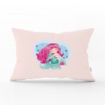 - Dik-4331 - Realhomes Pembe Zeminde Denizkızı Tasarımlı Dijital Baskılı Çocuk Odası Dikdörtgen Yastık Kılıfı Realhomes