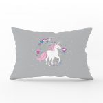 - Dik-4335 - Realhomes Gri Zeminde Unicorn Sevimli At Çocuk Odası Dikdörtgen Yastık Kılıfı Realhomes