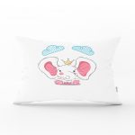- Dik-4336 - Realhomes Beyaz Zeminde Sevimli Fil Tasarımlı Çocuk Odası Dikdörtgen Yastık Kılıfı Realhomes