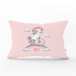 Pembe Zeminde Bisiklet ve Unicorn Tasarımlı Çocuk Odası Dikdörtgen Yastık Kılıfı Realhomes