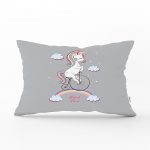 - Dik-4339 - Realhomes Gri Zeminde Bisiklet ve Unicorn Tasarımlı Çocuk Odası Dikdörtgen Yastık Kılıfı Realhomes