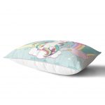 - Dik-4341-1 - Realhomes Yeşil Zeminde Sevimli At Çizimli Çocuk Odası Dikdörtgen Yastık Kılıfı Realhomes