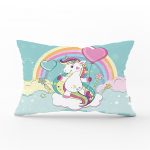 - Dik-4341 - Realhomes Yeşil Zeminde Sevimli At Çizimli Çocuk Odası Dikdörtgen Yastık Kılıfı Realhomes