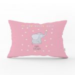 - Dik-4347 - Realhomes Pembe Zeminde Fil ve Baby Shower Tasarımlı Çocuk Odası Dikdörtgen Yastık Kılıfı Realhomes