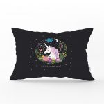 - Dik-4348 - Realhomes Siyah Zeminde Unicorn At Desenli Çocuk Odası Dikdörtgen Yastık Kılıfı Realhomes