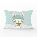 - Dik-4354 - Realhomes  Winter Tavşan Morifli Dijital Baskılı Çocuk Odası Dikdörtgen Yastık Kılıfı Realhomes