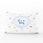 - Dik-4364 - Realhomes Mavi Balon ve Altın Kalpler Özel Tasarımlı Dekoratif Çocuk Odası Dikdörtgen Yastık Kılıfı Realhomes