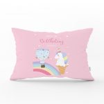 - Dik-4369 - Realhomes Pembe Zeminde Unicorn Tasarımlı Çocuk Odası Dikdörtgen Yastık Kılıfı Realhomes