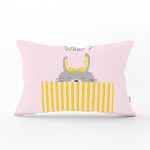 - Dik-4375 - Realhomes Beyaz Zeminde Gri Sarı Ayıcık Motifli Bebek Odası Dikdörtgen Yastık Kılıfı Realhomes